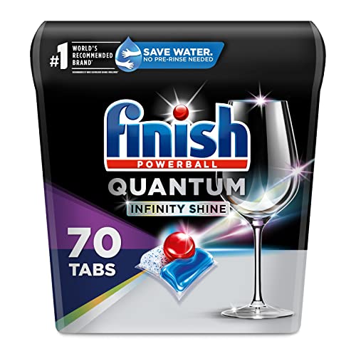 Finish Power Ball Quantum Infinity shine dishwasher detergent pods for sparkling clean first time, No pre rinse needed, 70 Tabs